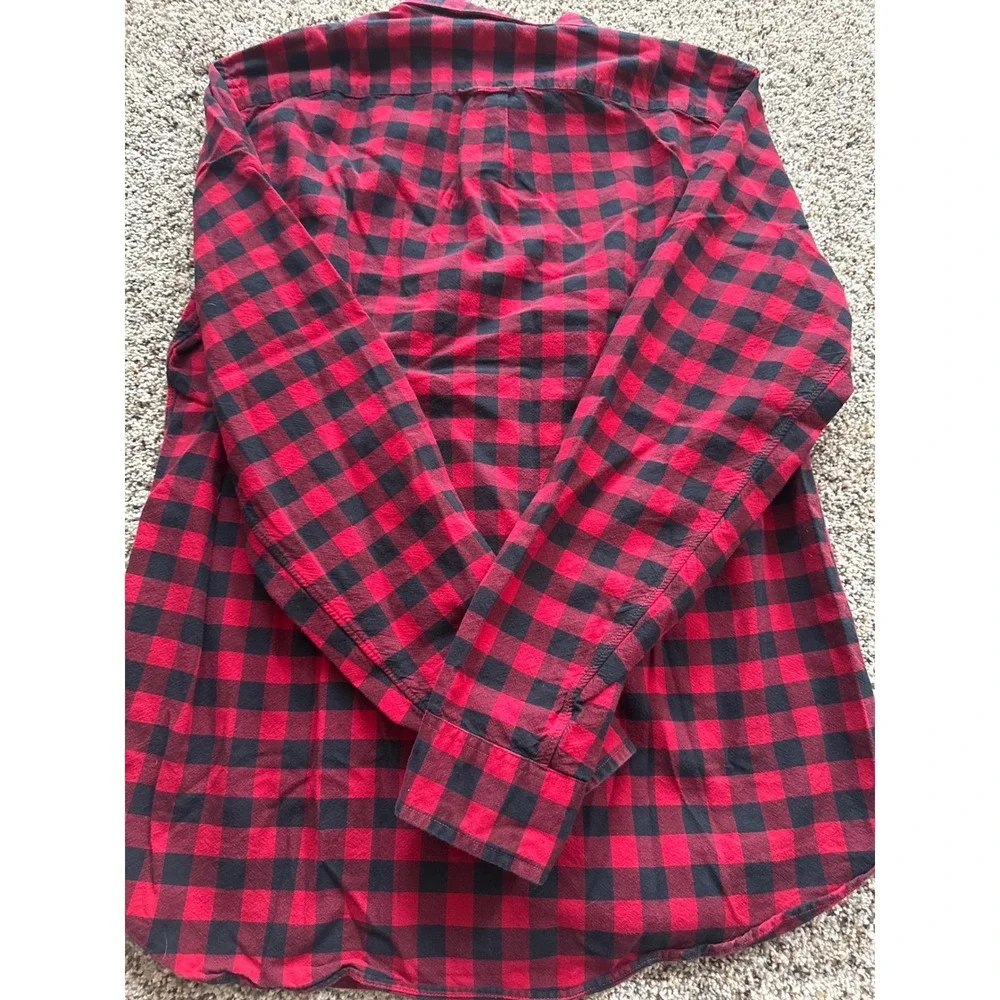 J Crew Oxford Plaid Button Down Shirt Men's Medium Red Black‎ Long Sleeve Casual